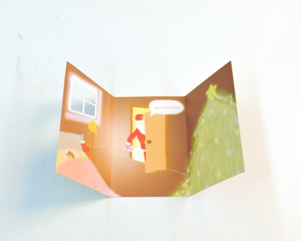 三つ折りデザインカット金箔押しクリスマスカード